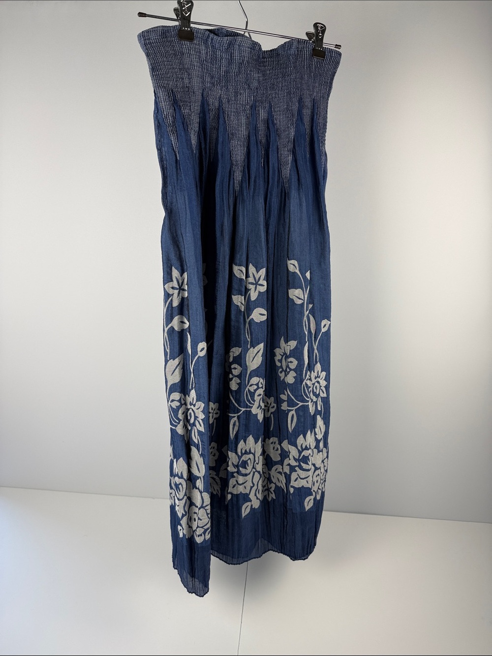 Lapis Navy Maxi Skirt with Ivory Floral Print